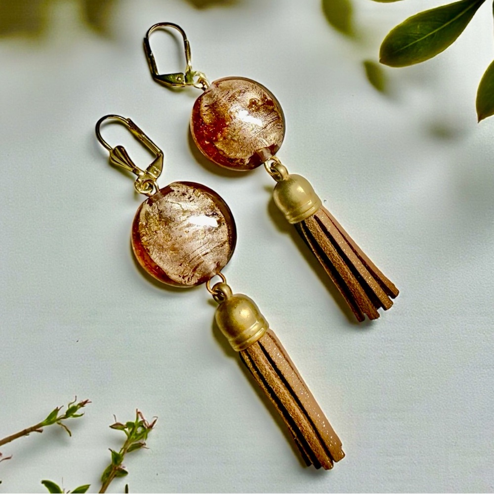 Tan & Gold-Tone Tassel Earrings